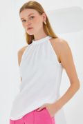 0489 Halter Yaka Örme Bluz - Beyaz resmi